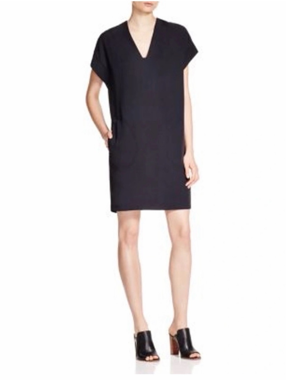 VINCE Black V-Neck Shift Dress with pockets